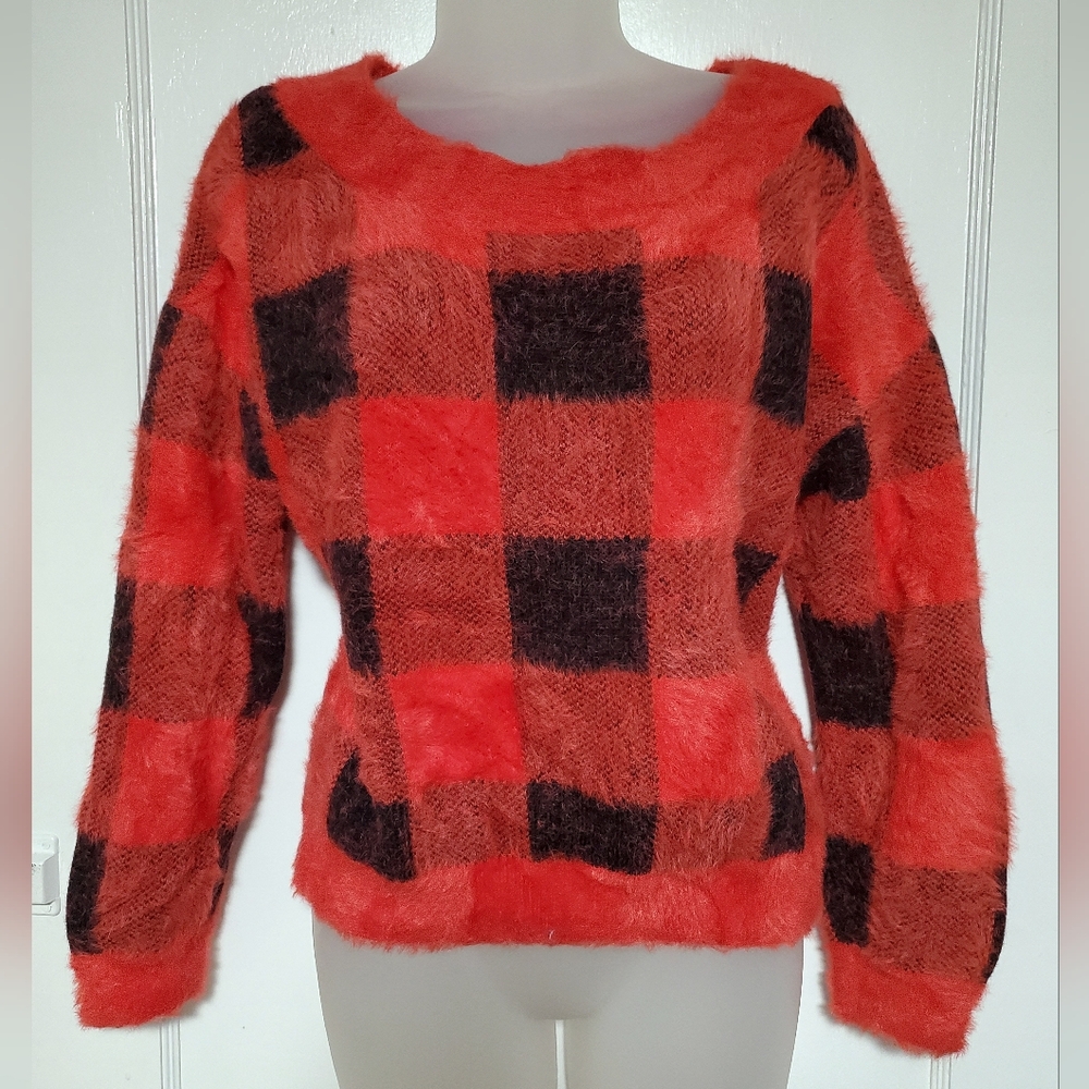 NWOT Express red and black fuzzy sweater, Sz M